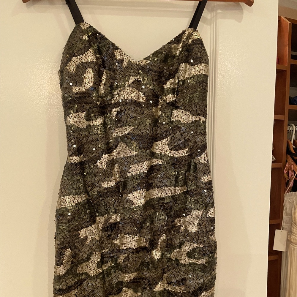 Topshop camouflage army green sequins mini dress size 2
